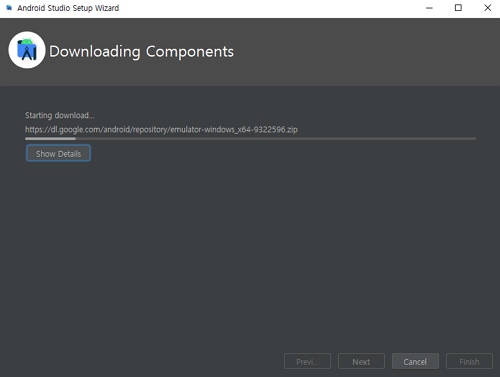Android Studio Setup Wizard - Downloading Components - Start download